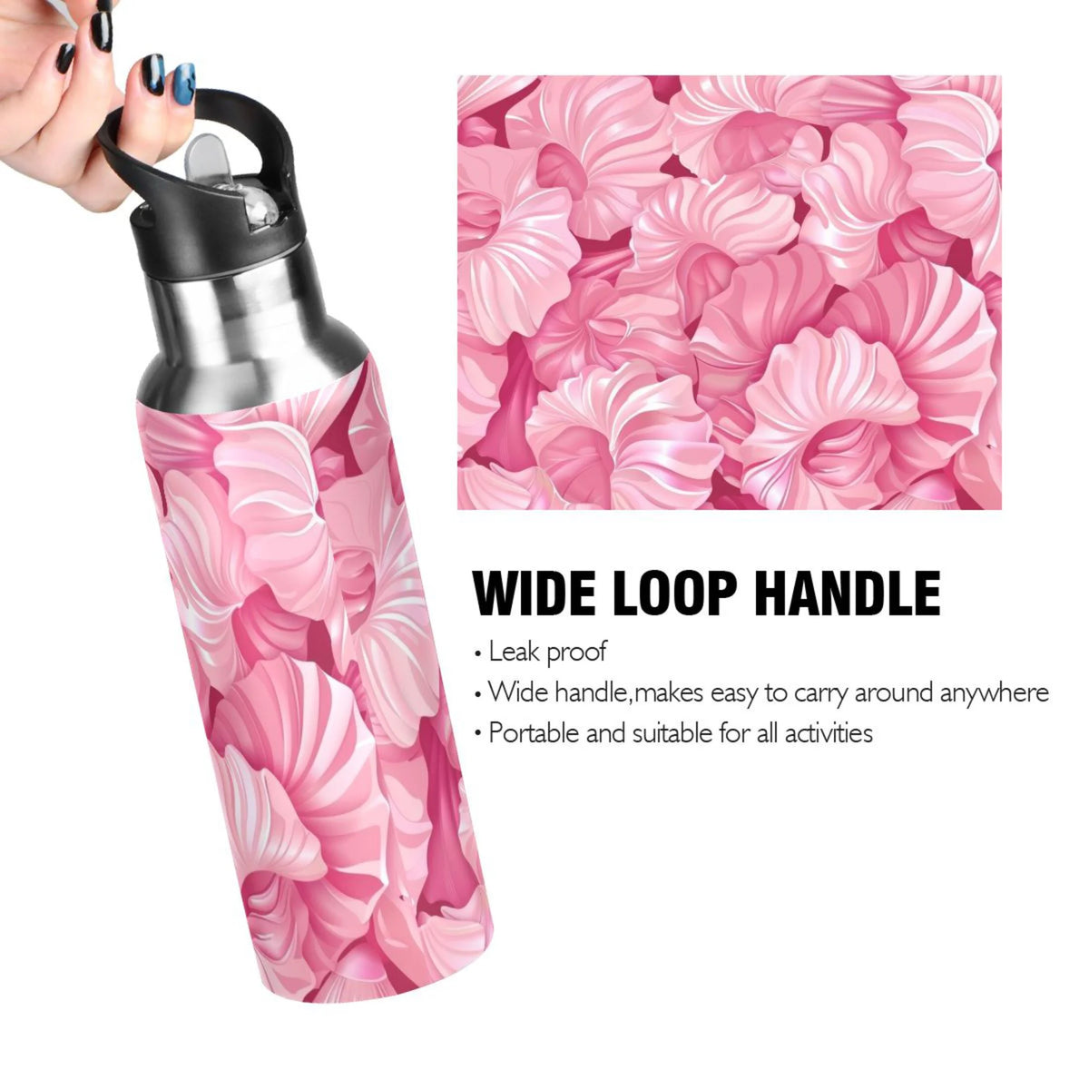 Pink Insulated Stainless Steel Water Bottle with Straw Lid 20 oz N912