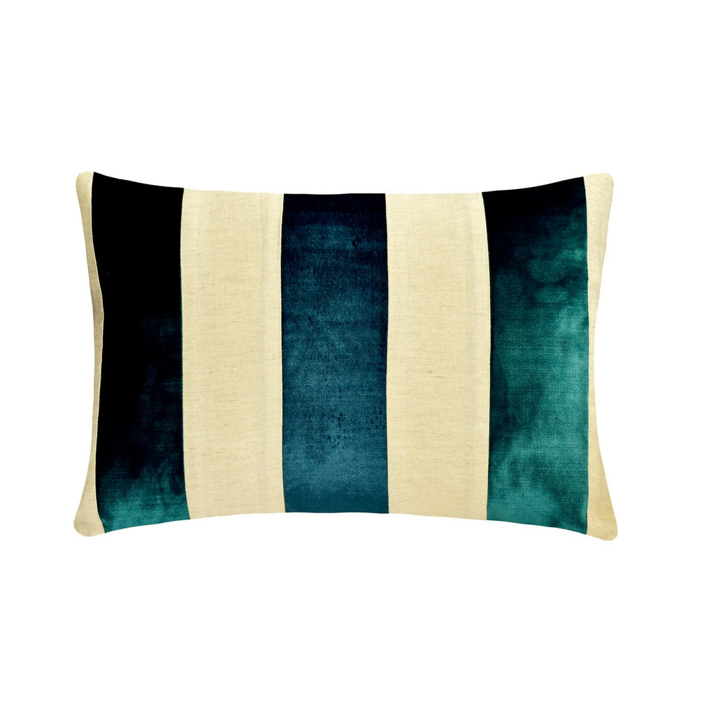 Teal Velvet & Linen Patchwork Oblong Lumbar Pillow Cover L215027