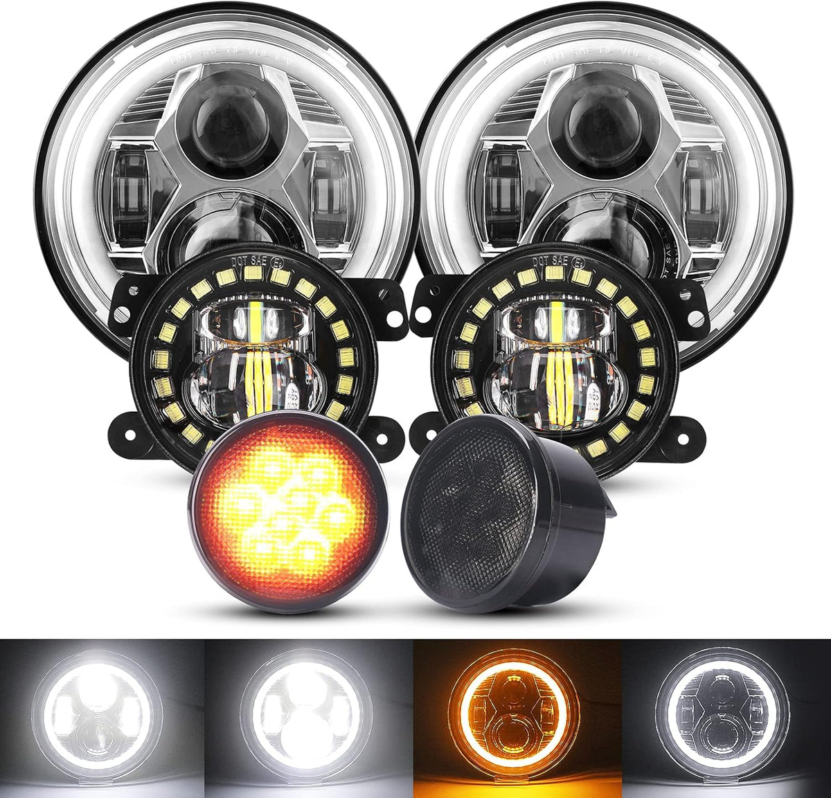 7'' LED Headlights, 4'' LED Fog Lights, Yellow LED Turn Signal Light H928305