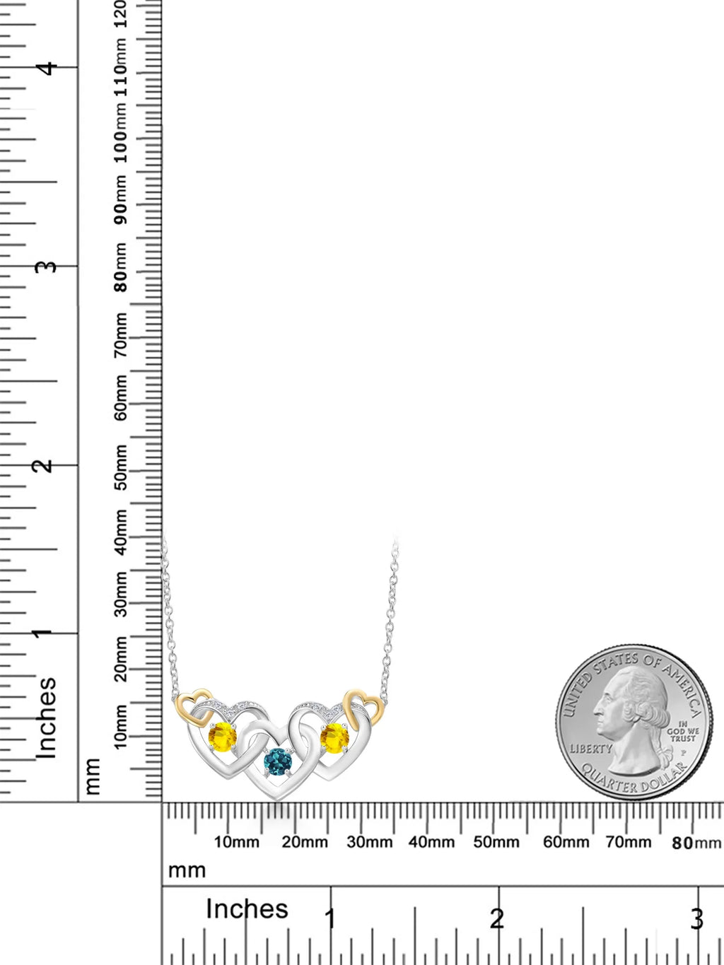 925 Silver 10K Yellow Gold London Blue Topaz Yellow Sapphire White Lab Grown Diamond Heart Shape Pendant Necklace with 18 inch Chain C4499