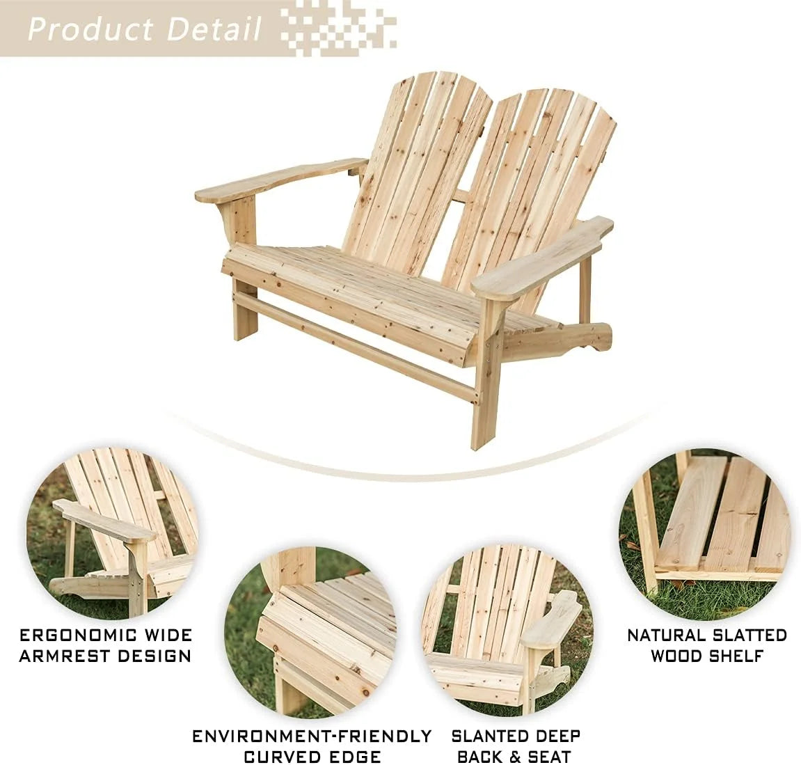 Wood Adirondack Chair for 2 Persons S846