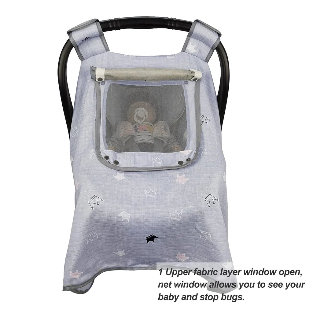 Grey Muslin Car Seat Canopy with Window R295