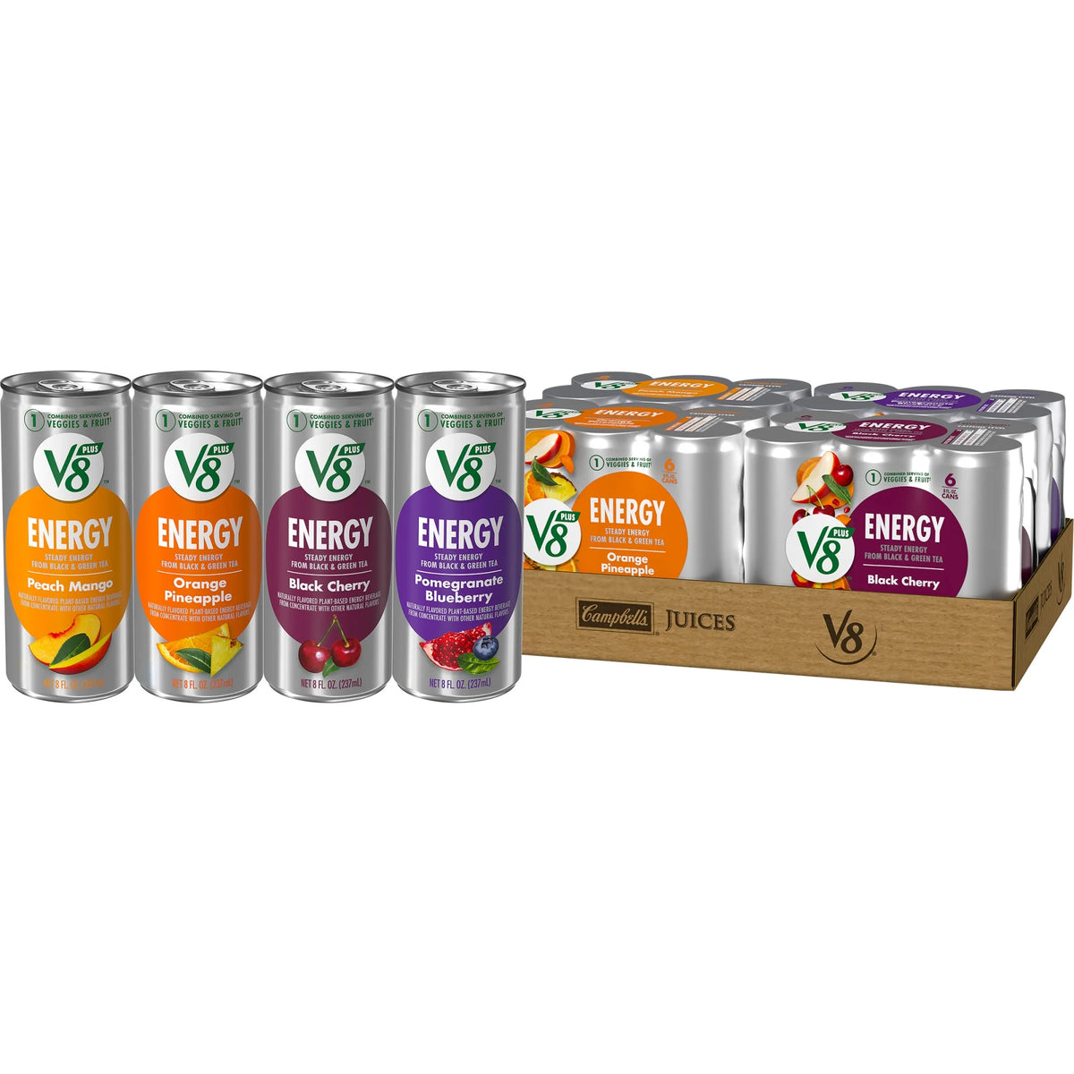Pomegranate Blueberry Orange Pineapple Peach Mango Black Cherry Energy Drink Variety Pack 8 fl oz Can Pack of 24 G609677