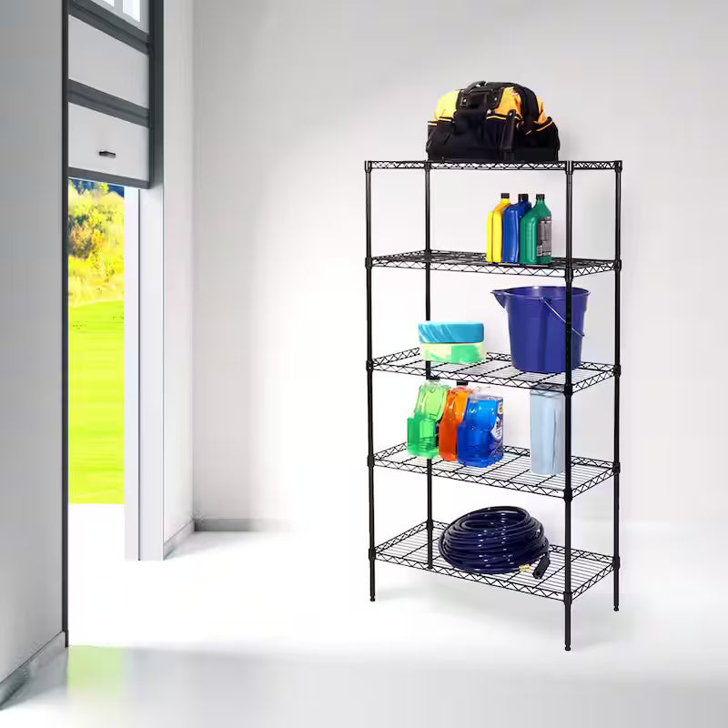 5-Tier Steel Wire Shelving System in Black N659