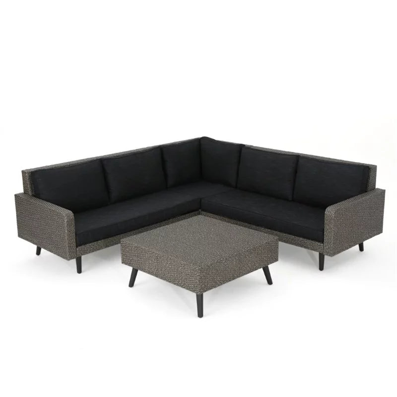 4 Piece Black Outdoor Wicker Sofa Set Q914