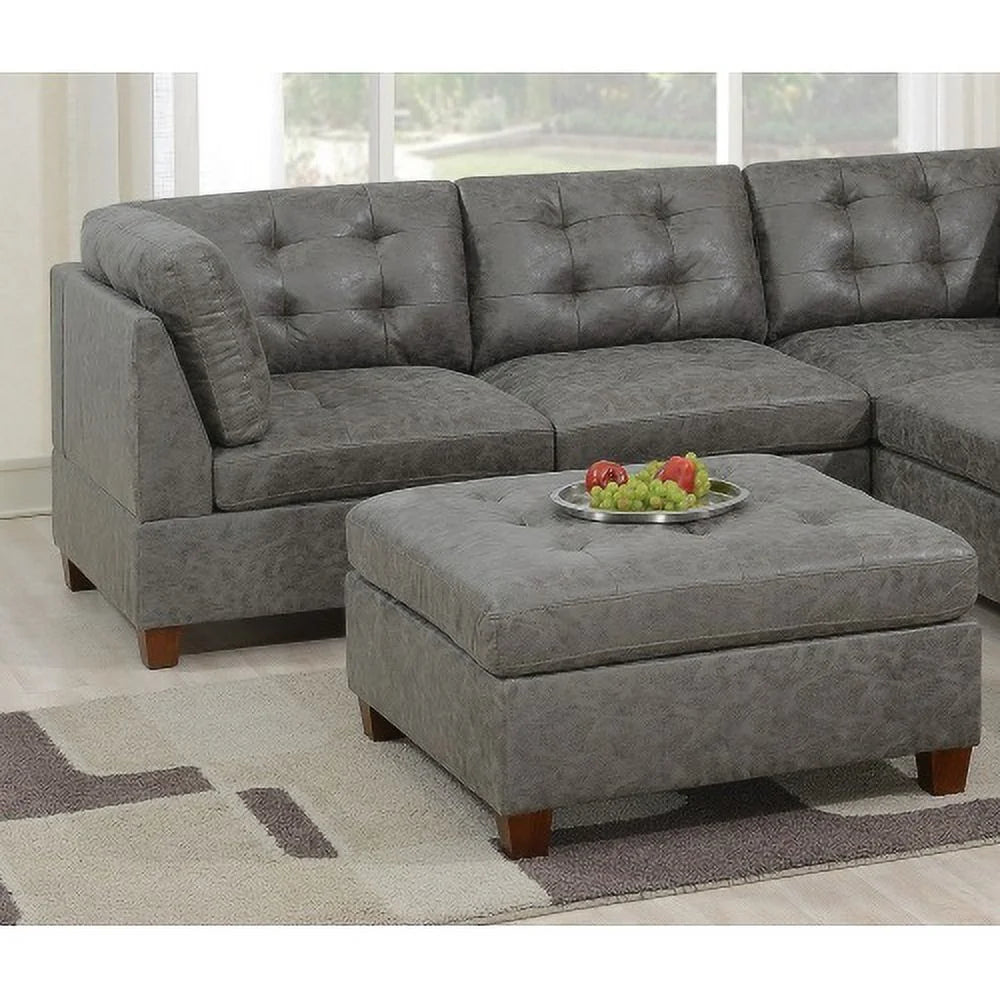 Antique Grey Tufted Leatherette Ottoman D91079