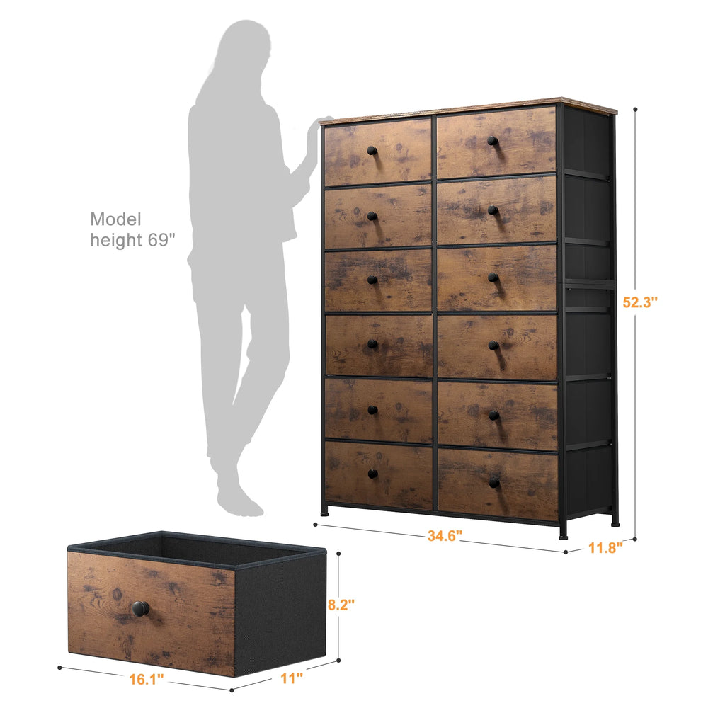 Set of 2 12 Drawer Fabric Dresser B999