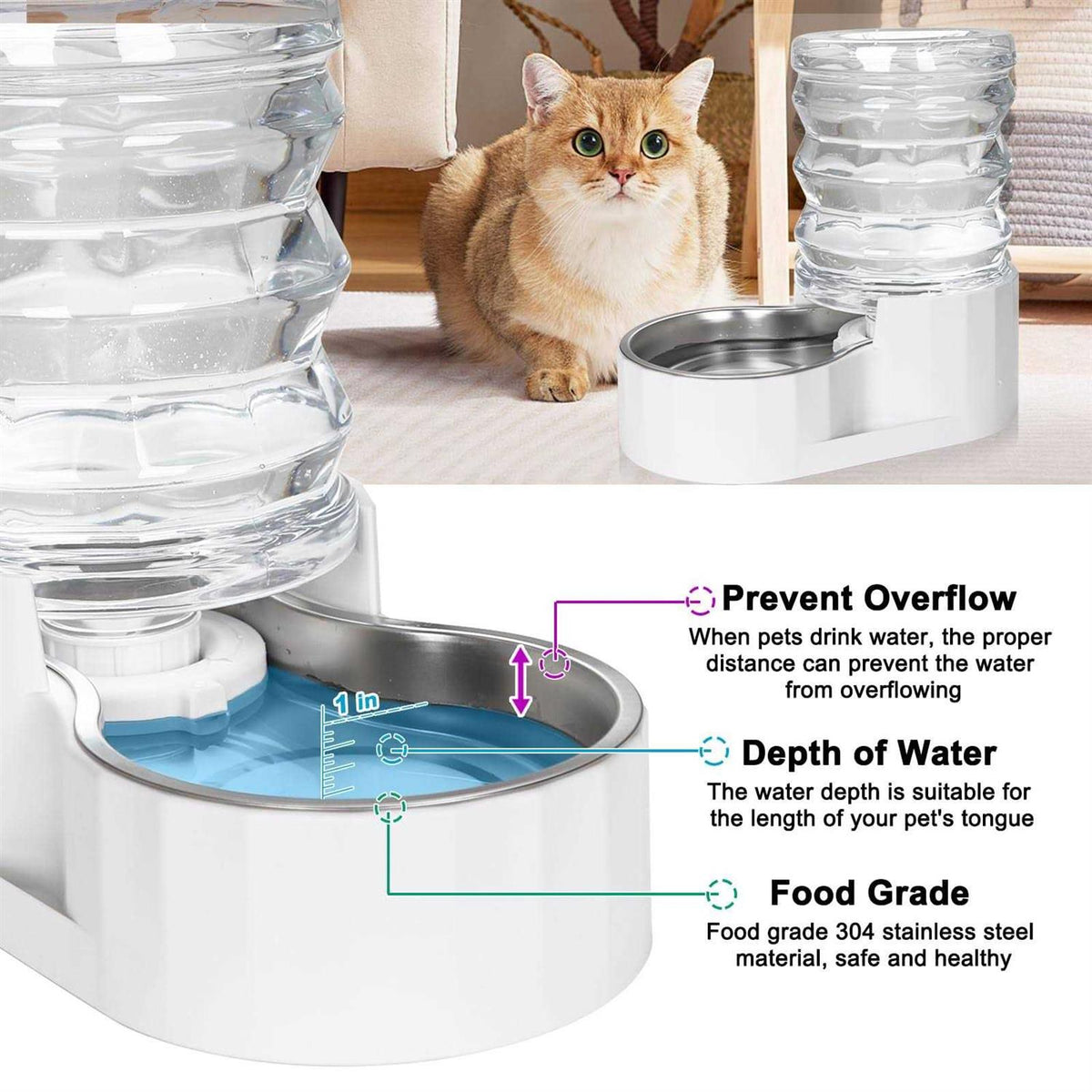 Automatic Bpa-free Stainless Steel Pet Waterer E208071