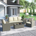 5 Piece Rattan Sectional Seating Group with Cushions and Table E7565