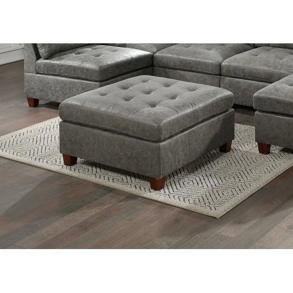 Antique Grey Tufted Leatherette Ottoman D91079