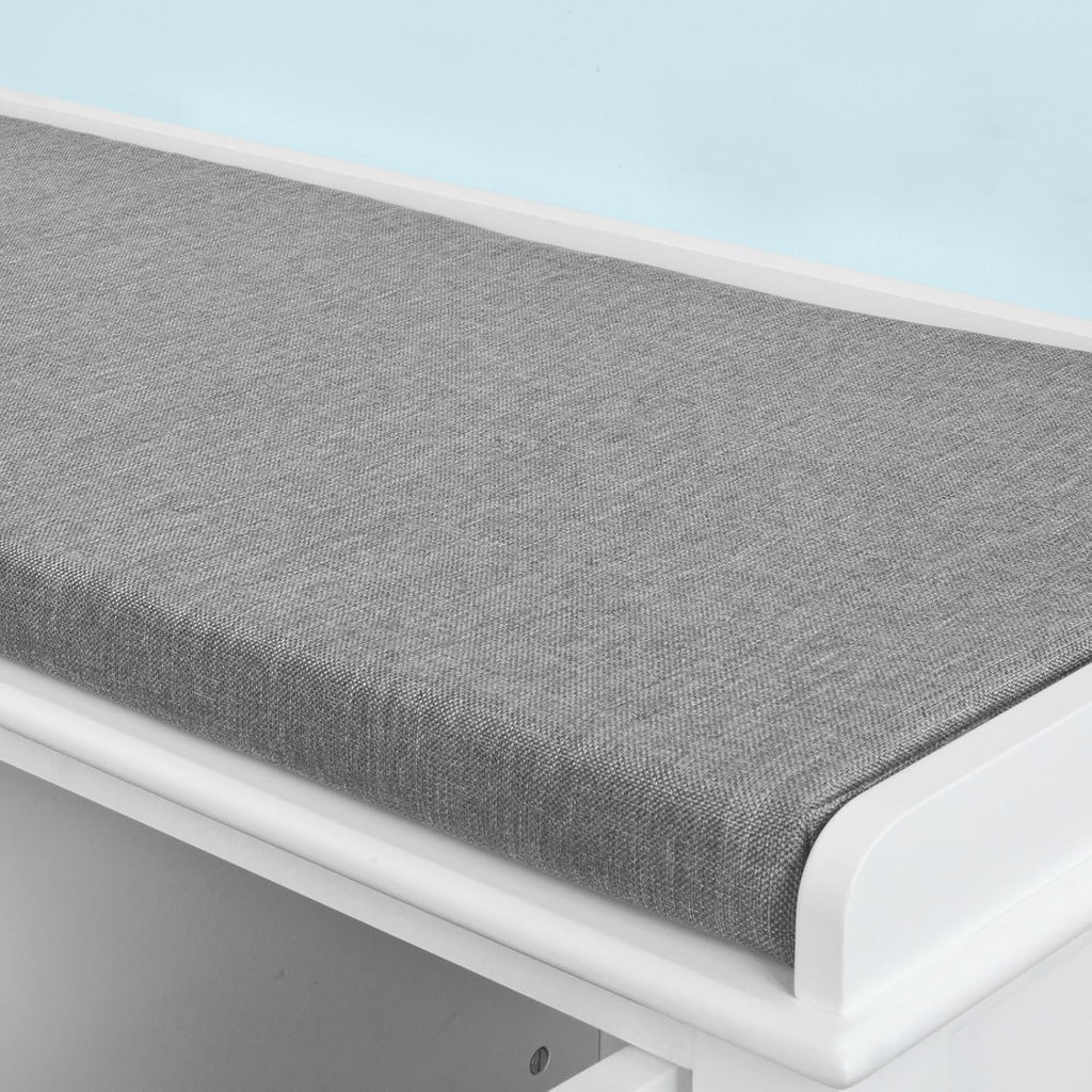 White Shoe Storage Bench with 2 Doors and Removable Seat Cushion T115