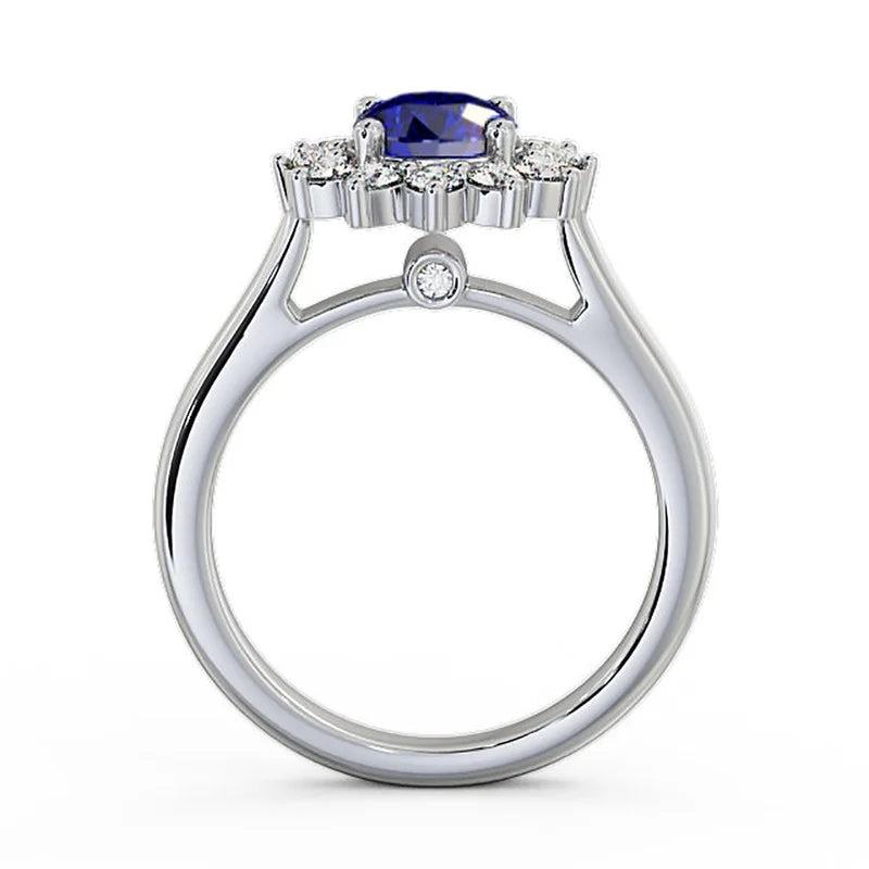 14K White Gold Blue Sapphire Diamond Engagement Ring Size 5.5 Z4714