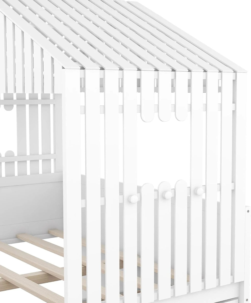 White Full Size Wood House Bed with 4 Drawers J30522