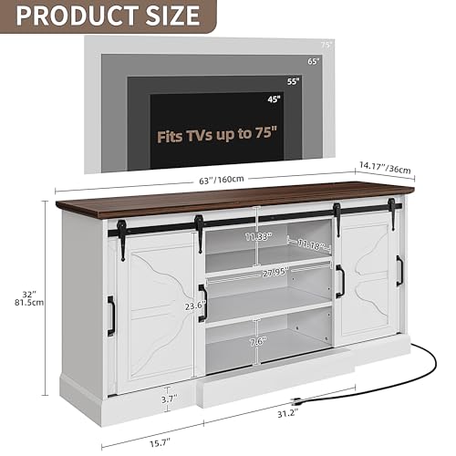 65 Inch TV Stand with Storage Cabinets and Sliding Barn Doors M126588
