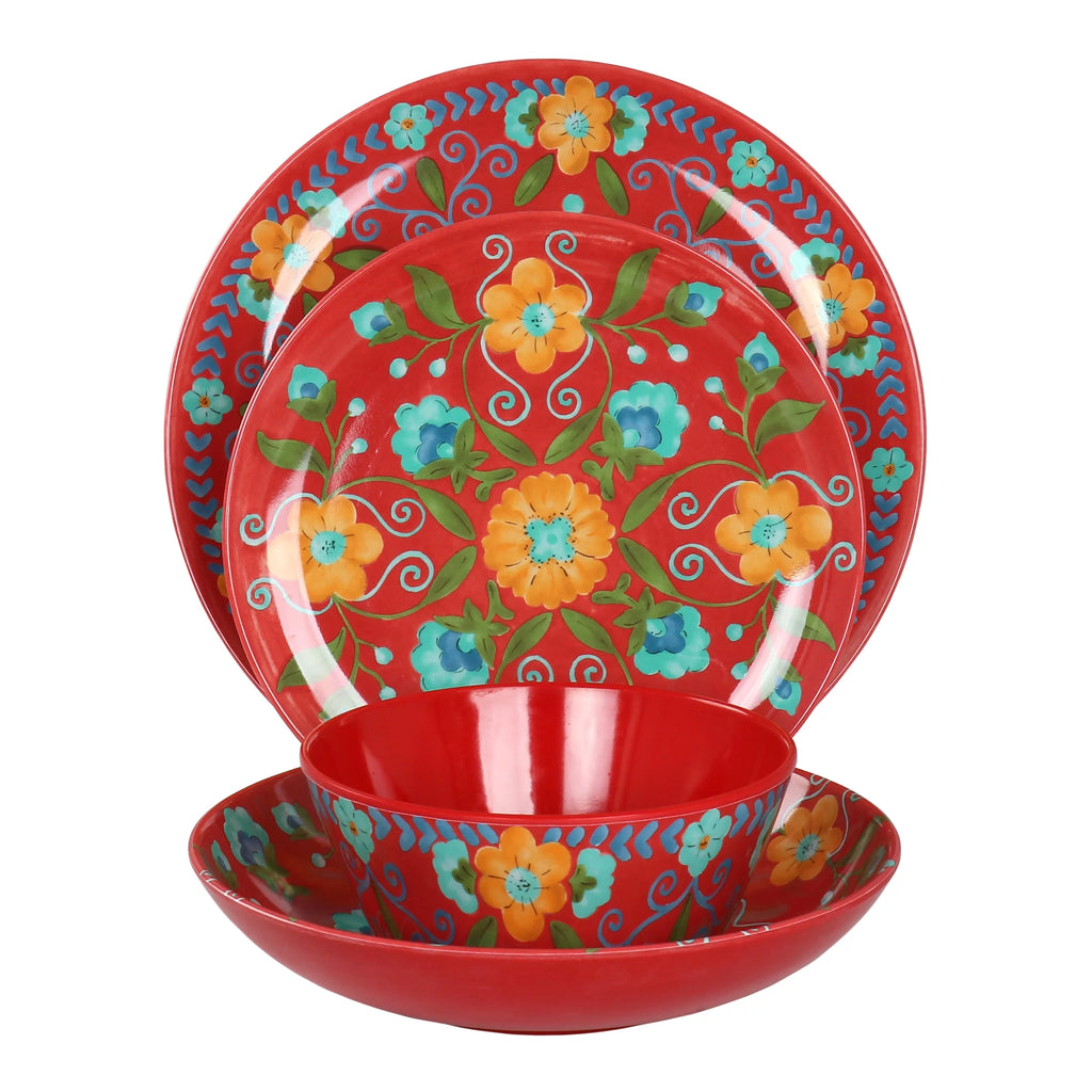 16 Piece Floral Round Melamine Dinnerware Set C831167