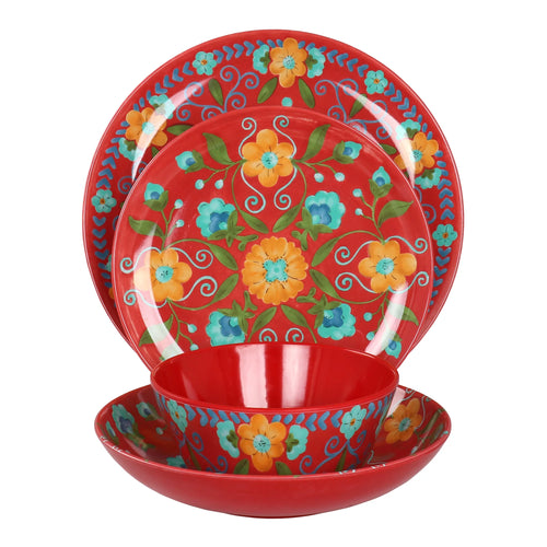 16 Piece Floral Round Melamine Dinnerware Set C831167