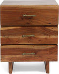 Dark Natural Acacia Wood 3 Drawer Nightstand Q3539