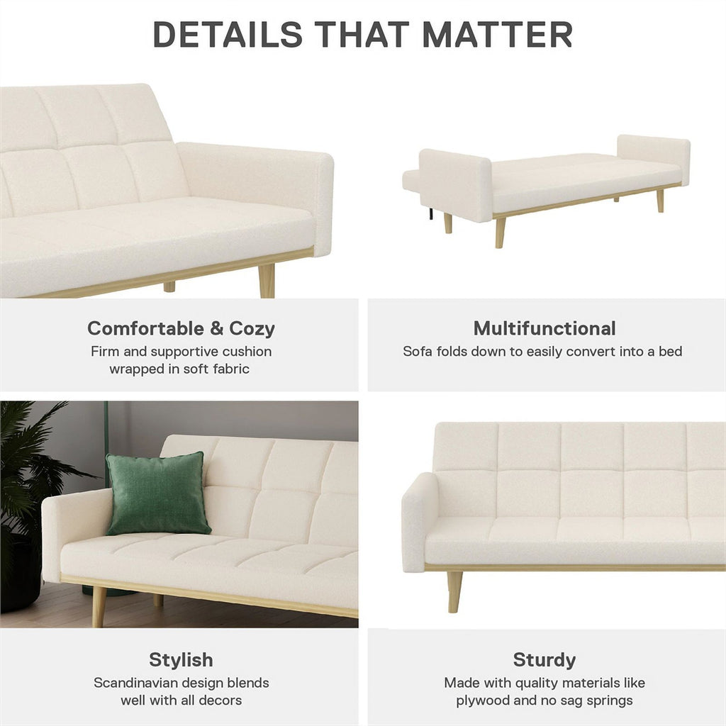 Ivory Teddy Fabric Futon Sofa Bed Y8084