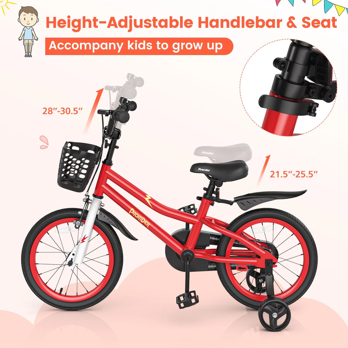 16'' Kid's Bike with Training Wheels & Basket K61555