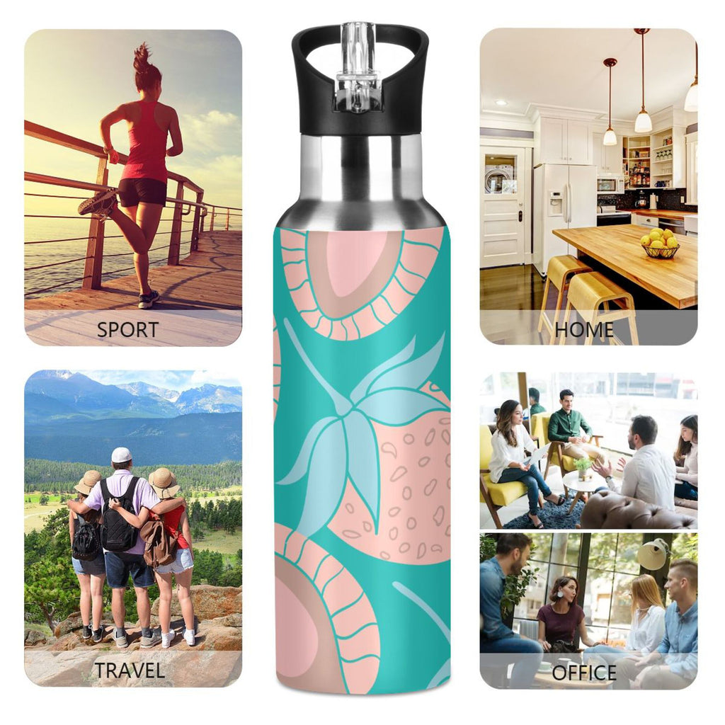 Strawberry Blue Stainless Steel Insulated Water Bottle with Straw Lid Z5076