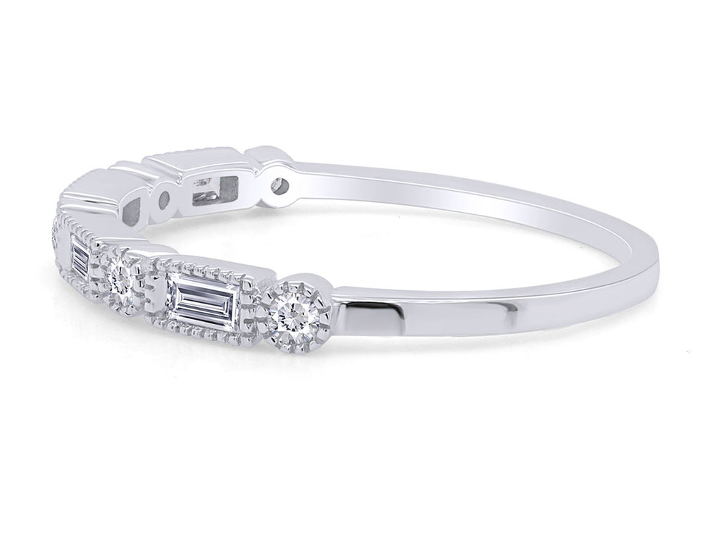 1/4 CT Baguette & Round Cut Natural White Diamond Half Eternity Band Ring In 10K Solid White Gold N979734