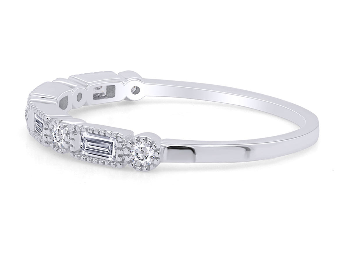 1/4 CT Baguette & Round Cut Natural White Diamond Half Eternity Band Ring In 10K Solid White Gold N979734