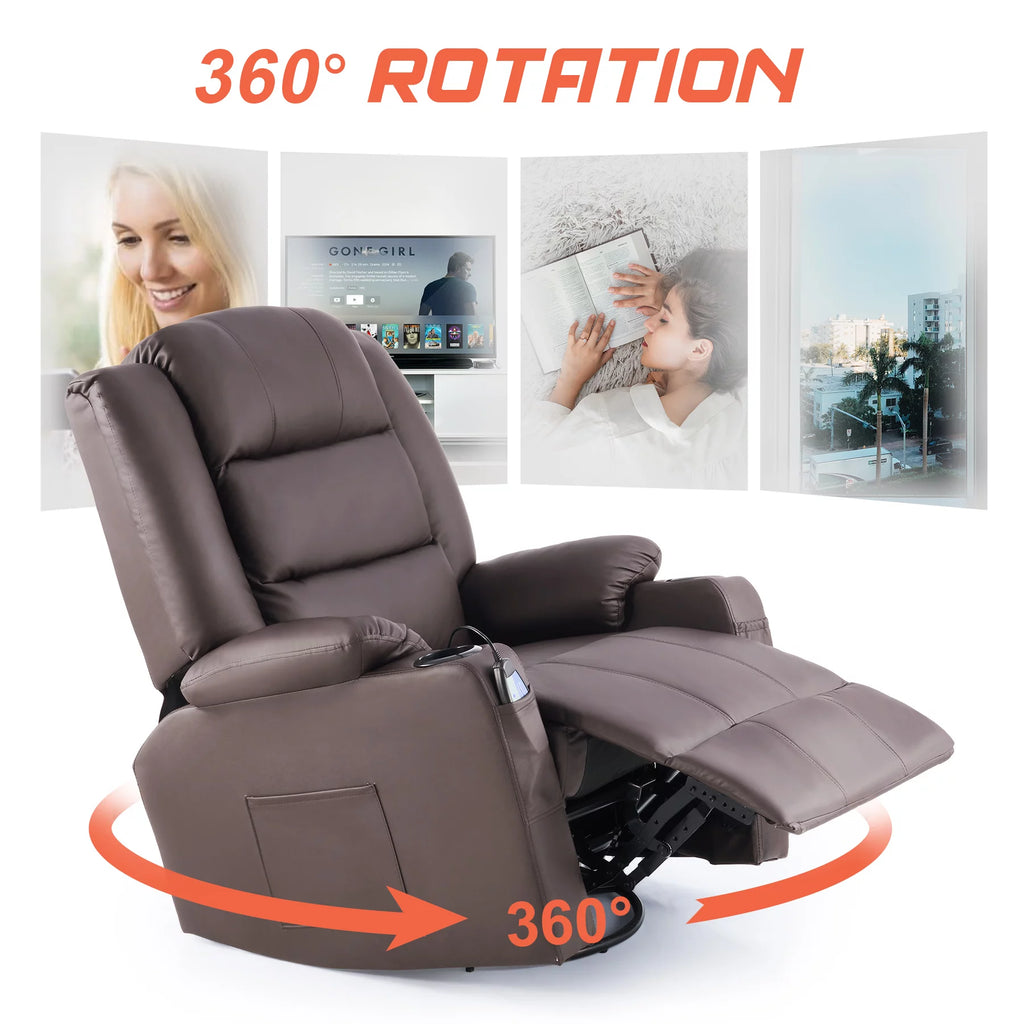 Brown 360 Swivel Heated Massaging Recliner Chair J3430