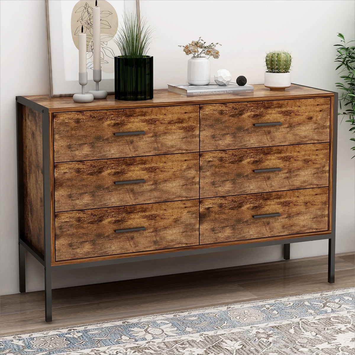 White 6 Drawer Rustic Wood Dresser C5280