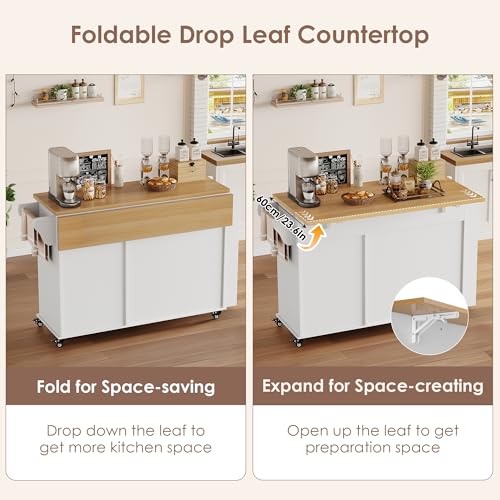 Rolling Kitchen Island with Storage and Drop Leaf Countertop M636451