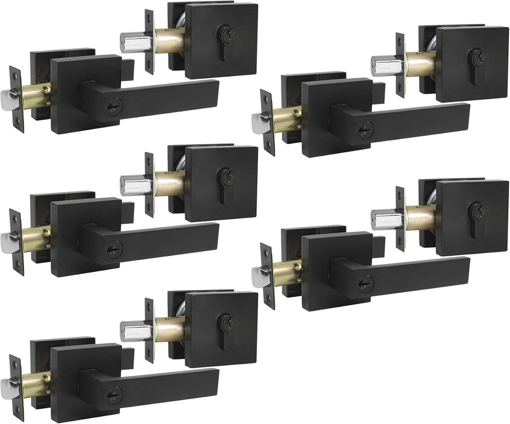 Square Entry Levers and Single Cylinder Deadbolts Combo Pack, Satin Nickel, 2 Pack I859