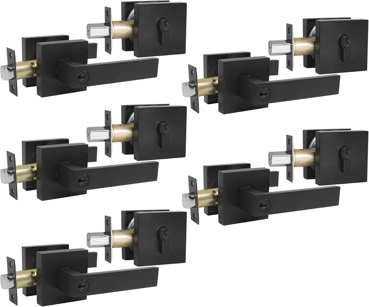 Square Entry Levers and Single Cylinder Deadbolts Combo Pack, Satin Nickel, 2 Pack I859