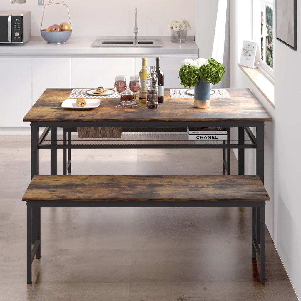 3 Piece Dining Table Set with 2 Benches A84797
