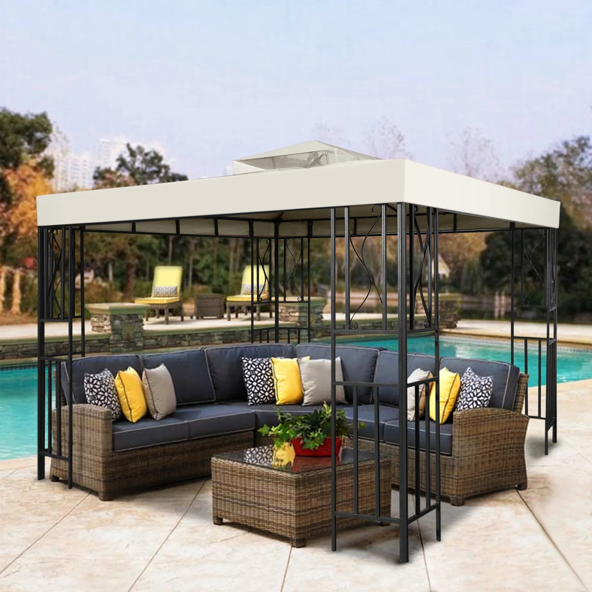 10 x 10 Feet Gazebo Canopy Top Replacement Cover with Plain Edge Polyester Z259762