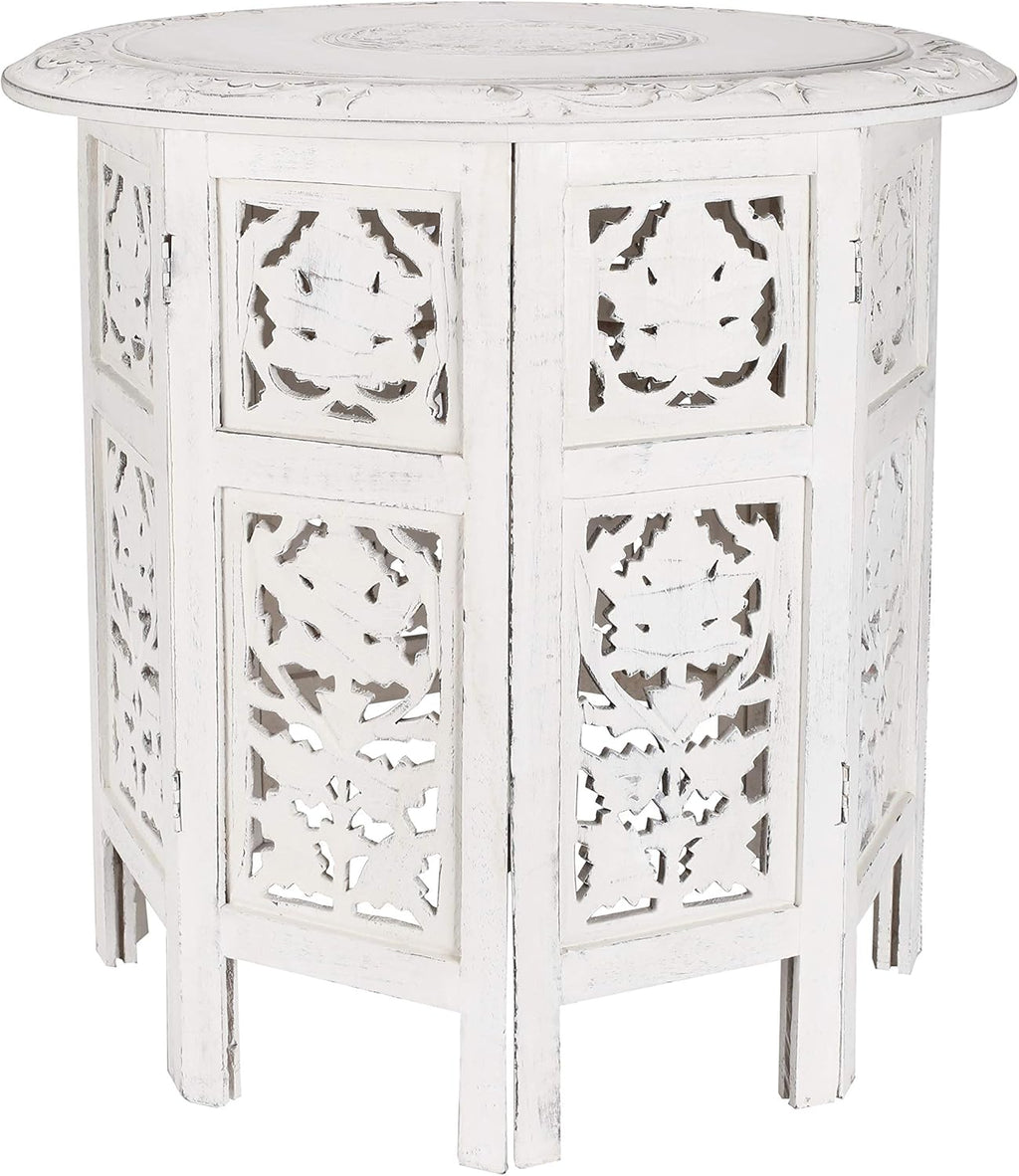 White Wash Solid Wood Octagonal Accent Table 18 Inch B238