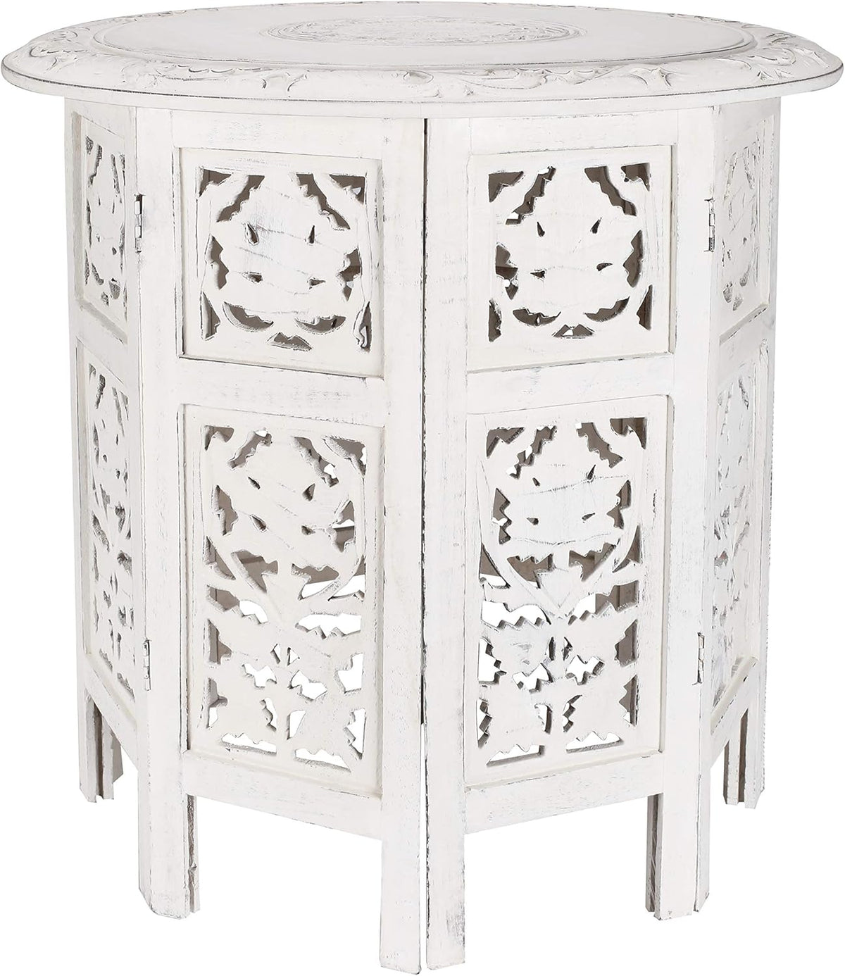 White Wash Solid Wood Octagonal Accent Table 18 Inch B238
