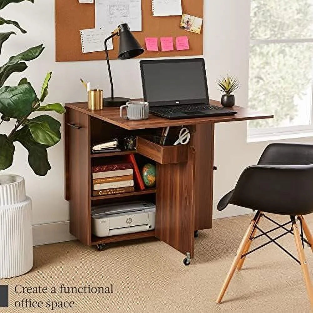 Folding Dining Table with Wheels 3 Shelves Brown N96227
