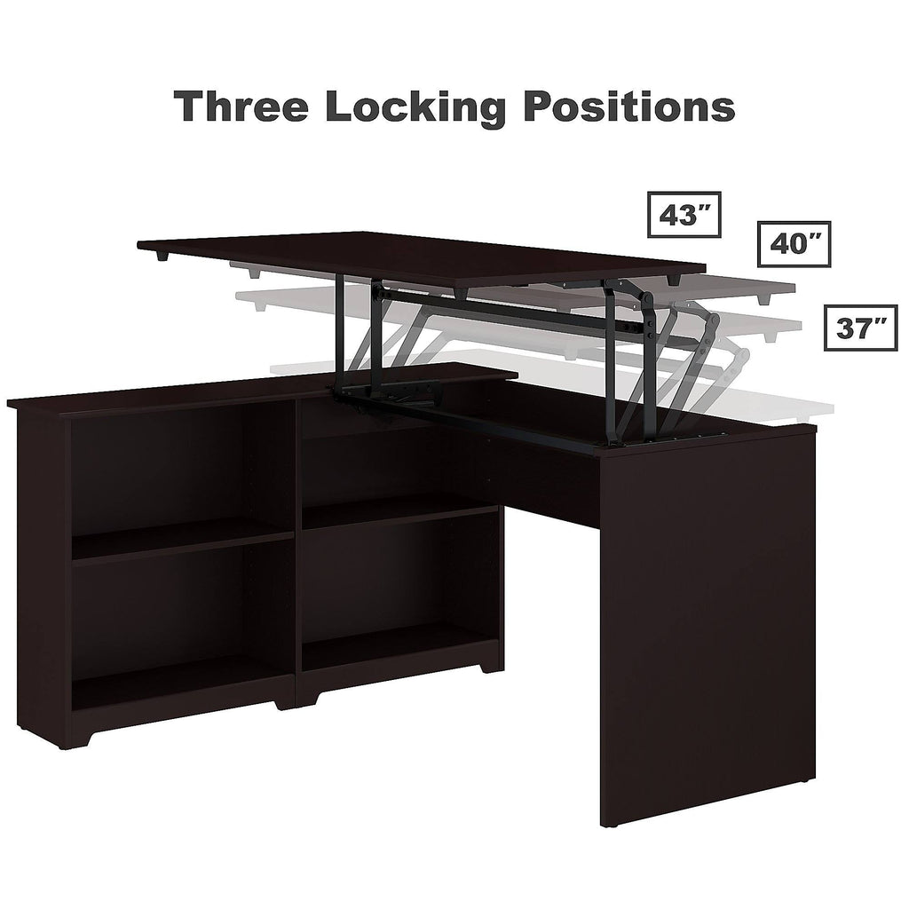 Espresso Oak 3 Position Sit to Stand Corner Bookshelf Desk with 6 Cube Organizer X47741