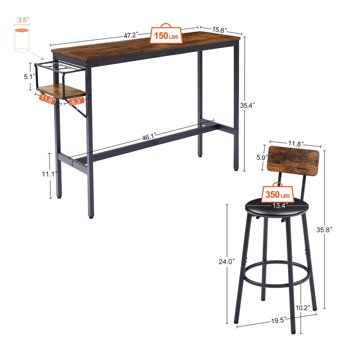 Rustic 3-Piece Dining Table Set with 2 Stools Y80075