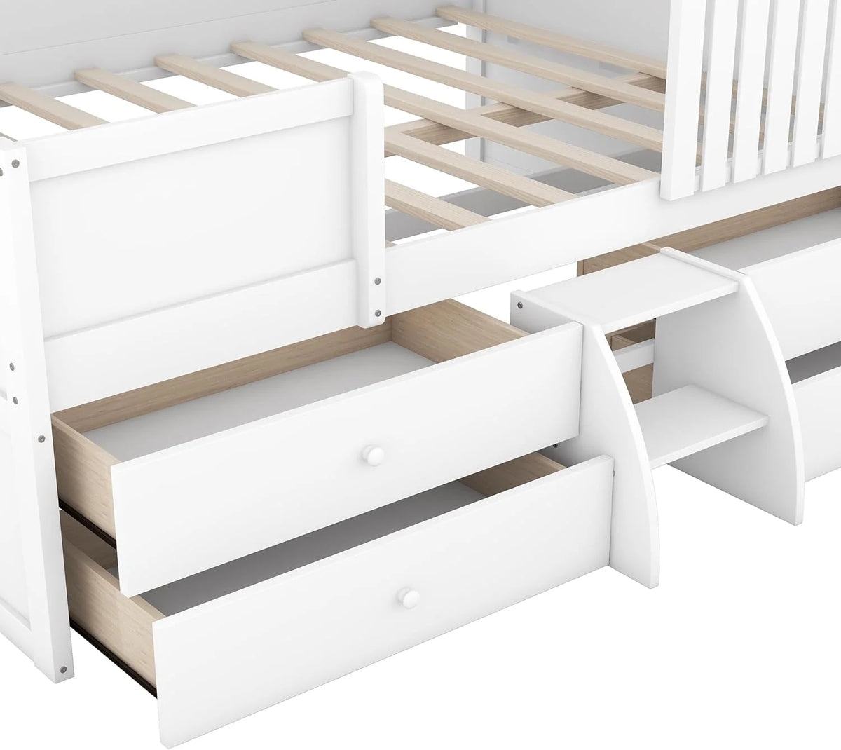 White Full Size Wood House Bed with 4 Drawers J30522