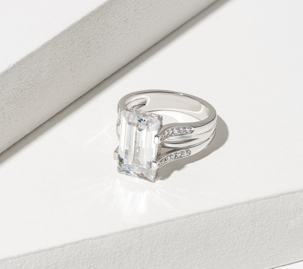 Cubic Zirconia Cathedral Engagement Ring in Rhodium Plated Sterling Silver B539669