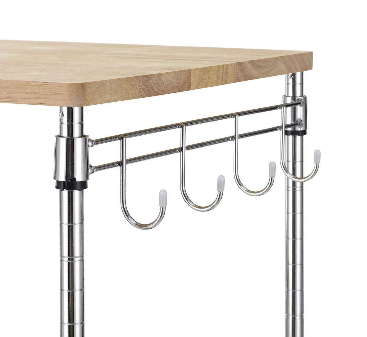 3-Tier Wire Rolling Kitchen Cart with Oak Cutting Board and Chrome Y2574