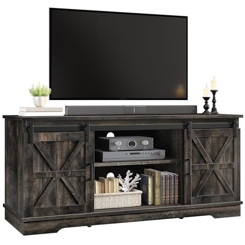 65 Inch TV Stand with Storage Cabinets and Sliding Barn Doors M126588