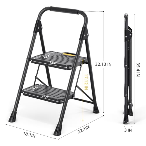 4 Step Steel Step Stool with Handrail, Black H97945