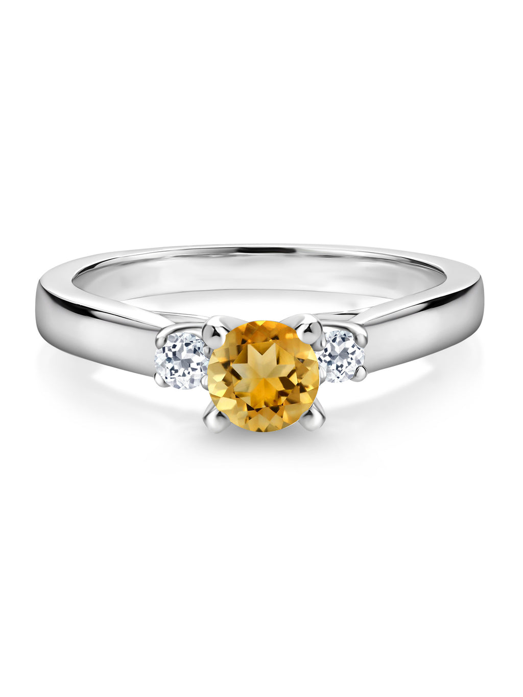 925 Sterling Silver Citrine and White Topaz 3-Stone Engagement Ring W844593
