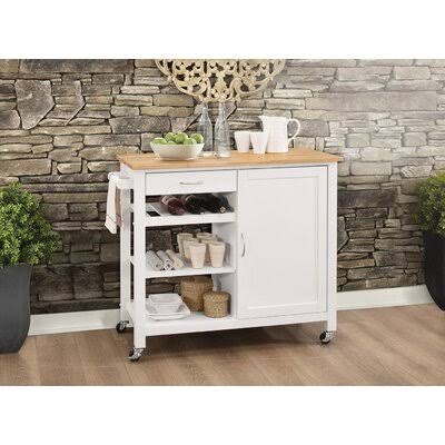 White/Butcher Block Kitchen Cart S916773