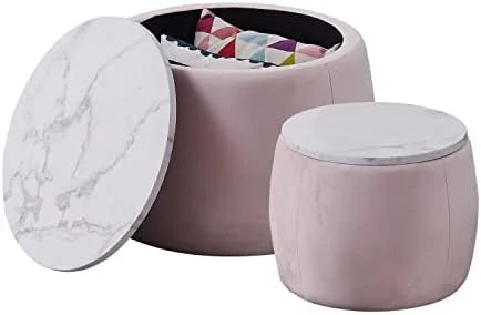Set of 2 Round Nesting Ottoman with Lid H958301