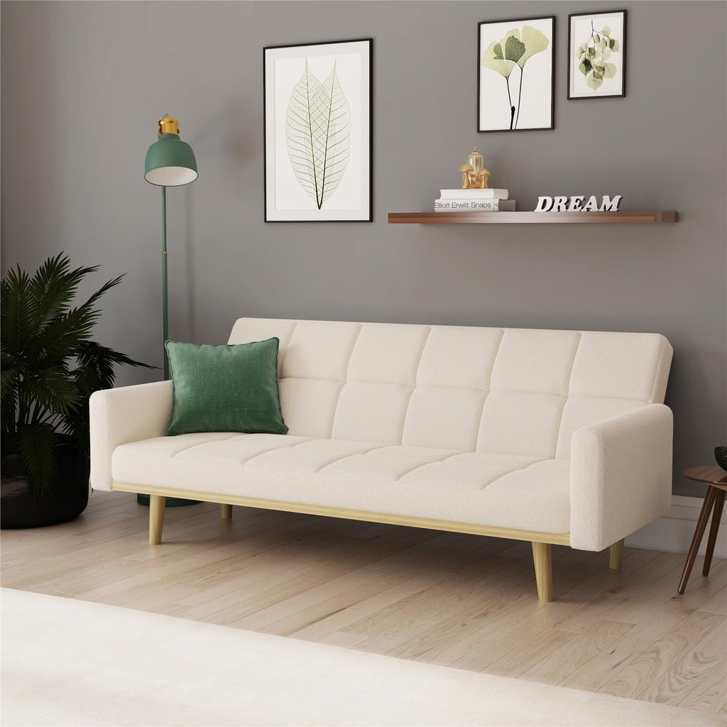 Ivory Teddy Fabric Futon Sofa Bed Y8084