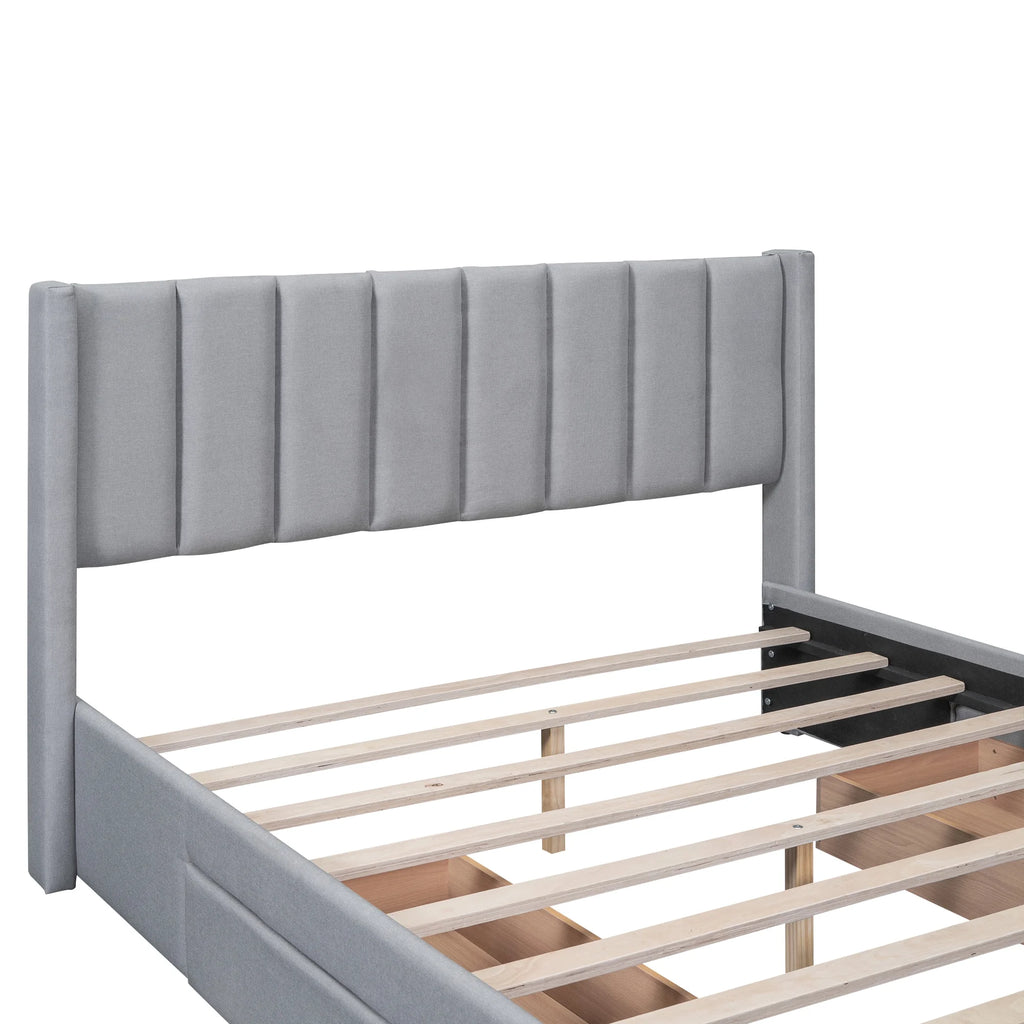 Queen Size Upholstery Platform Bed with Three Storage Drawers M655