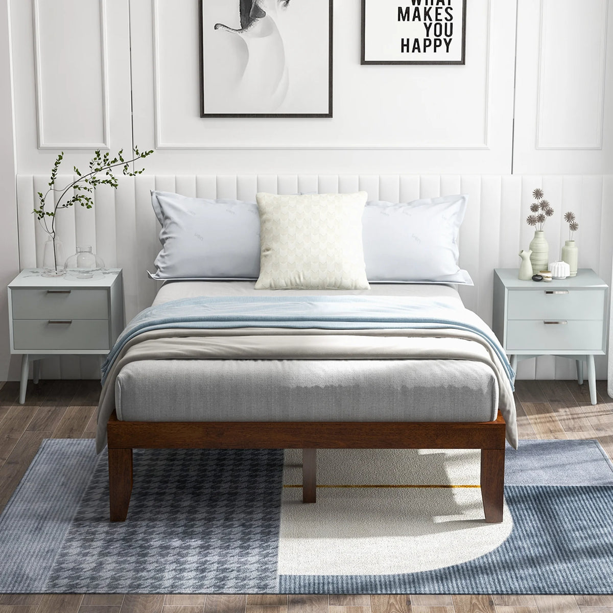 Full Size Wooden Bed Frame with Wood Slats C464