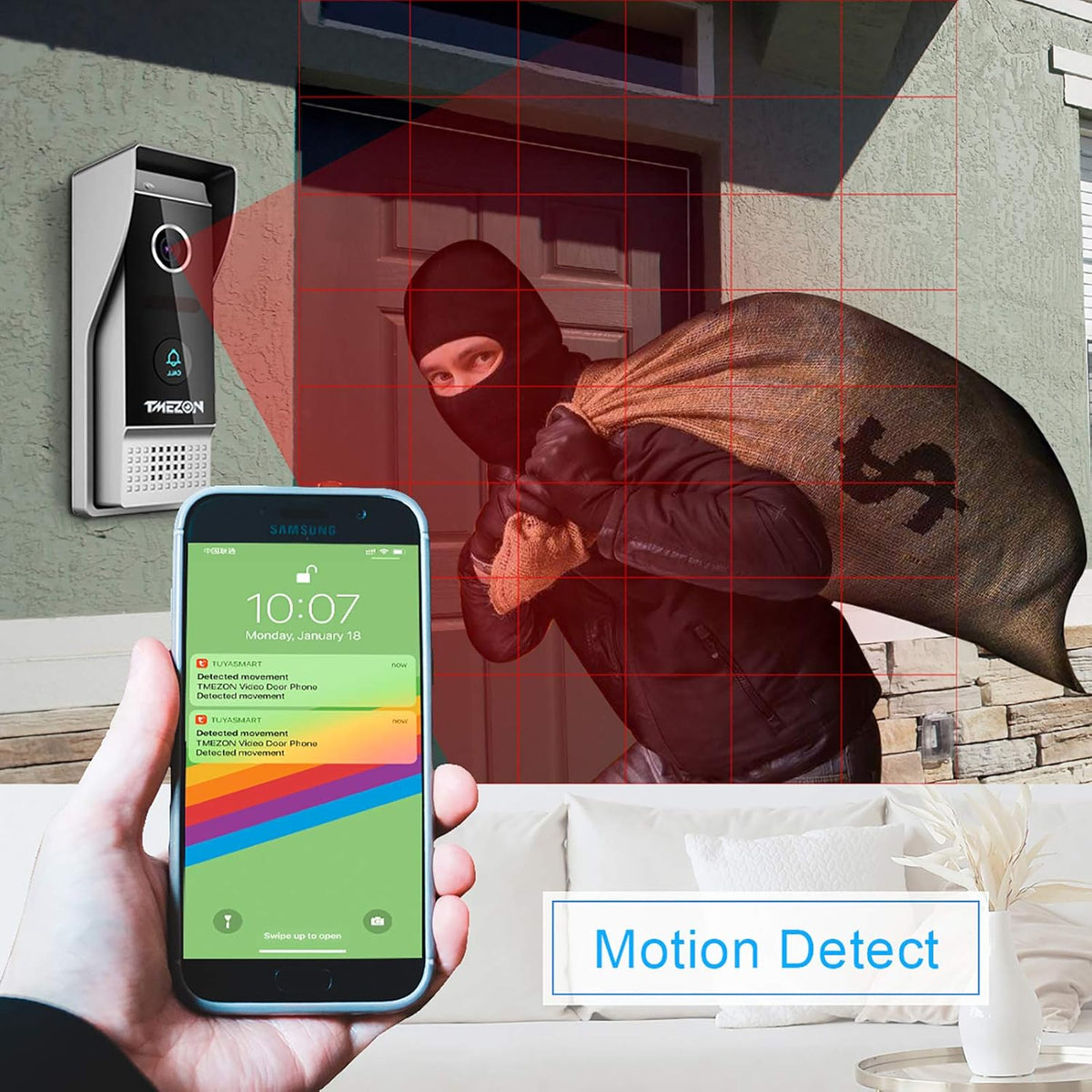 Wireless WIFI Video Door Phone IP Doorbell Intercom System with Camera 4 Wire 7 Inch Entry with 1x1080P Wired Camera Night Vision T99056